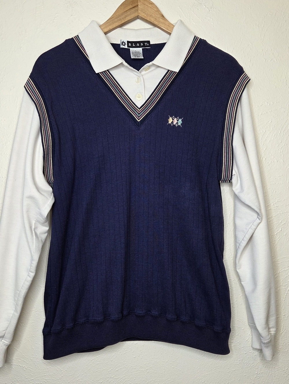 Vintage 90s BLAST Golfcore Layered Sweatshirt Sweater Top L Preppy Country Club